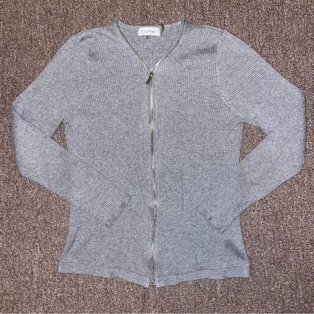 Calvin Klein Heather Gray Knit Ribbed Sweater